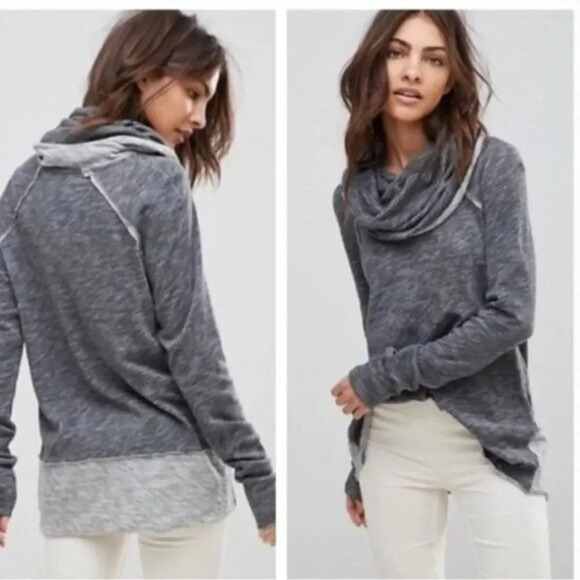 Free People Beach Gray Cocoon Cowl Neck Long Sleeve M - Picture 1 of 6